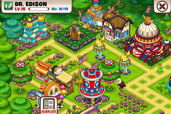 4th of July theme for Alien Family/GREE. Responsible for seasonal building concepts and vectored assets for production.