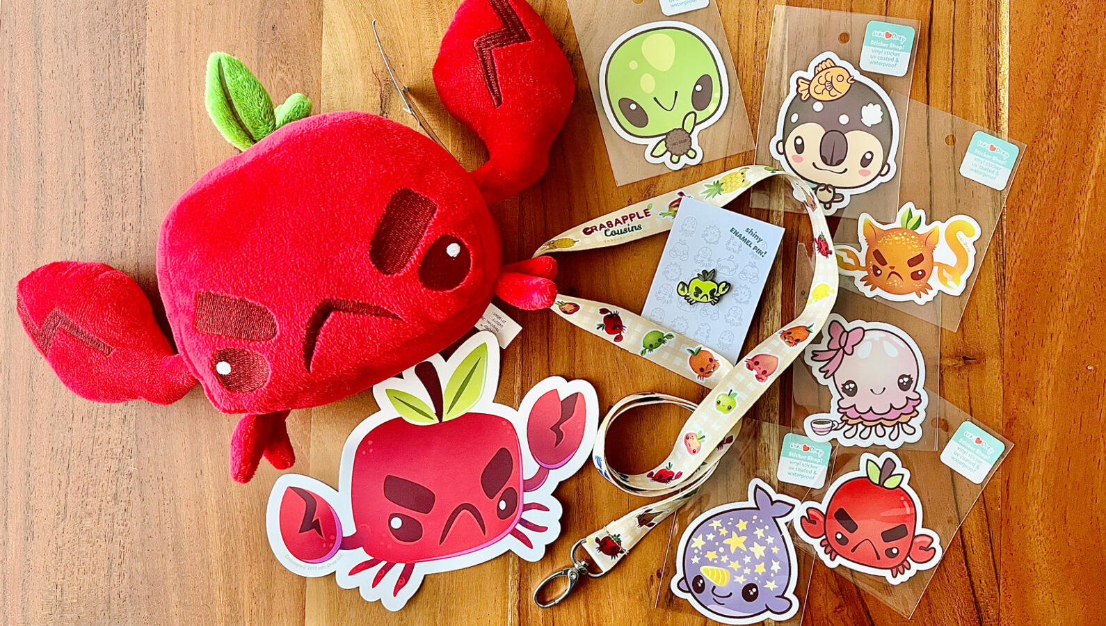 Plush, pins, stickers &amp; lanyard featuring my original characters