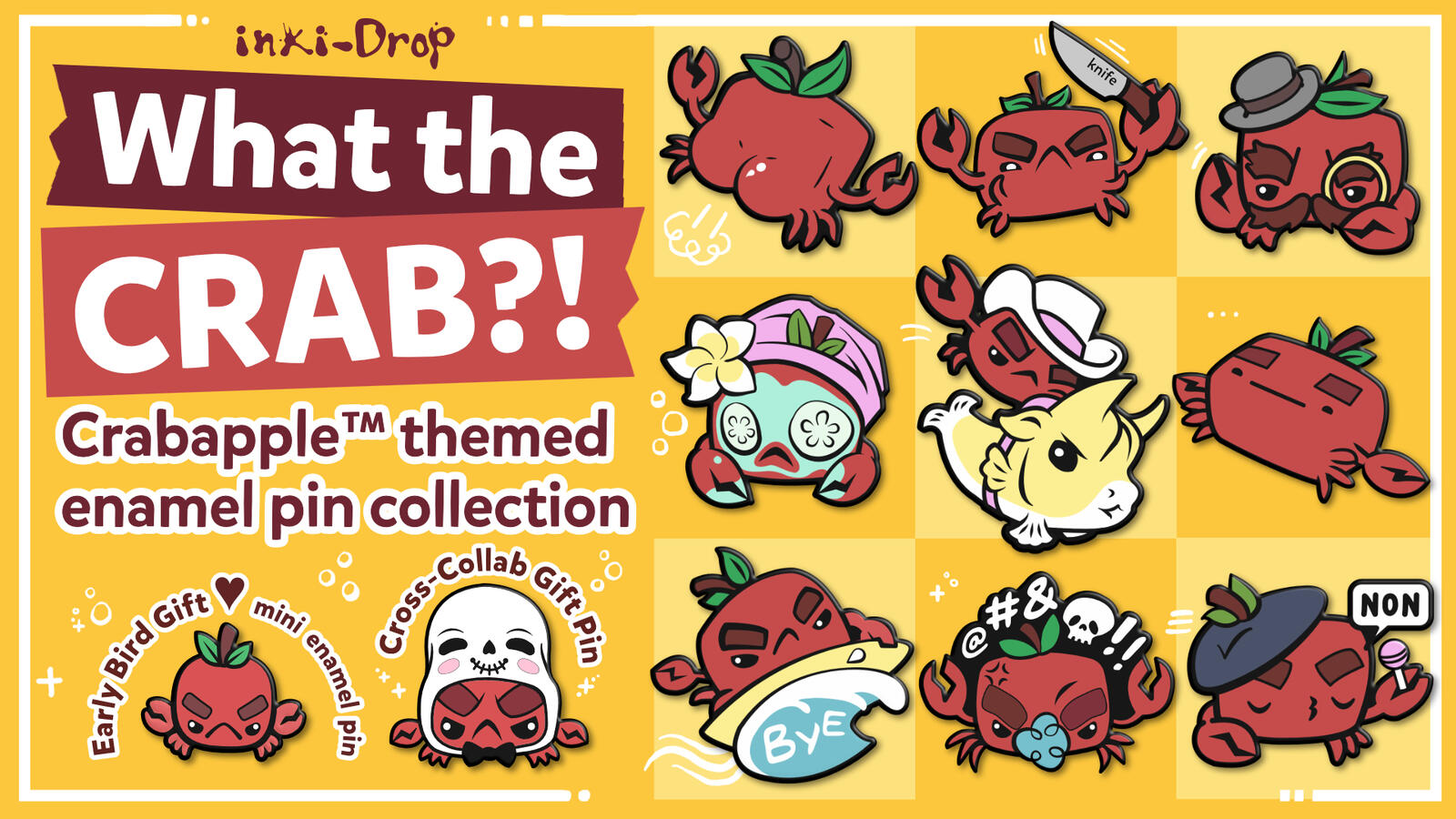 &quot;What the CRAB?!&quot; Enamel pin collection, original deisgns