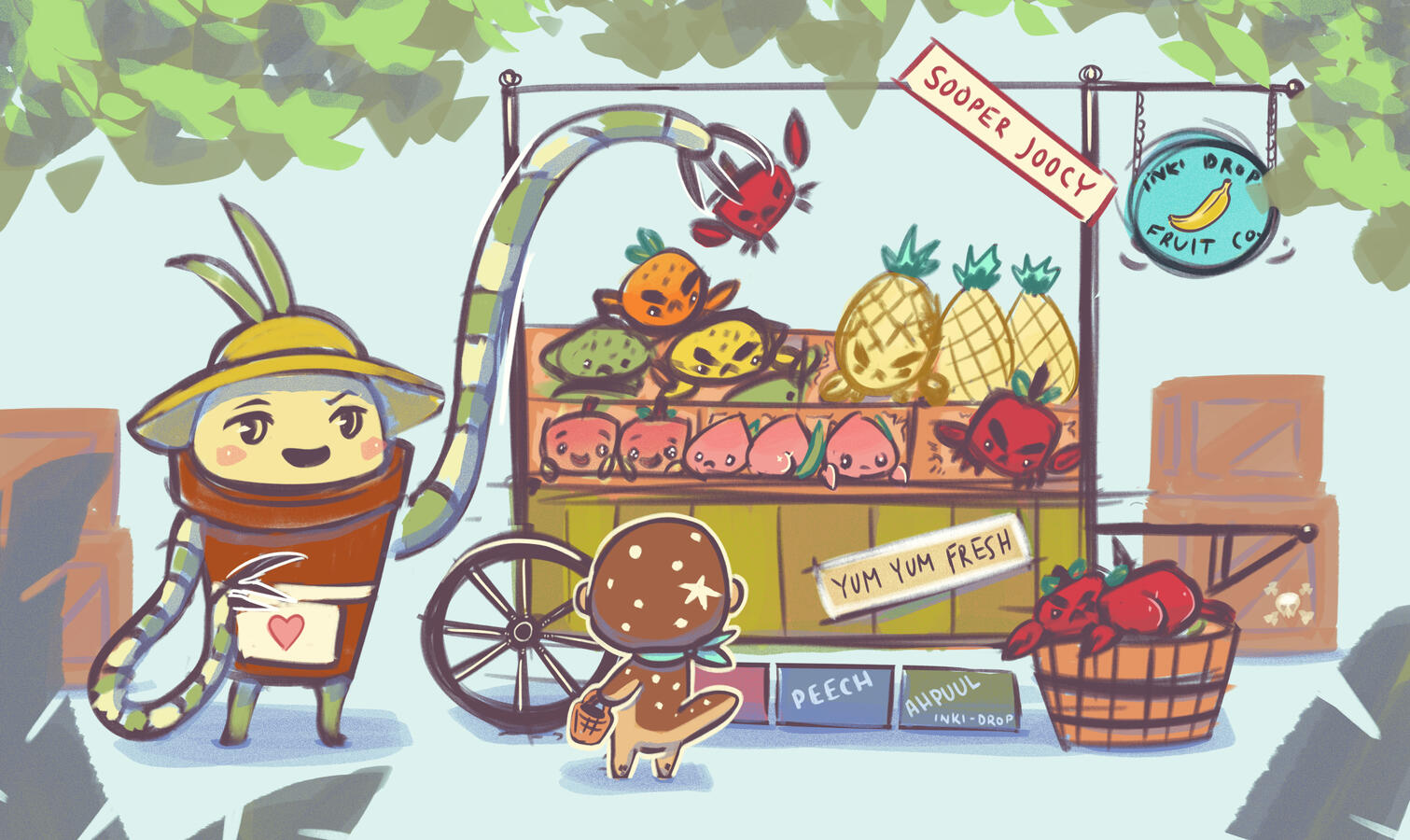 Whimsea Fruit Co., concept art color study of original IP