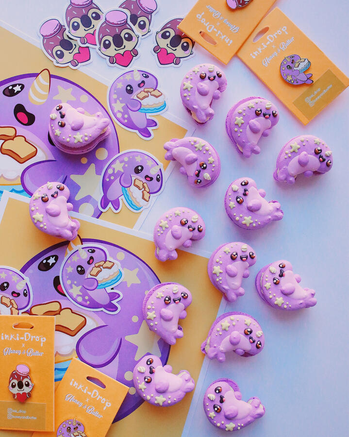 Designs created for a pop-up collaboration with Honey &amp; Butter. Designs were used as the basis for seasonal French macarons, merchandise and promotional flyers/window clings.